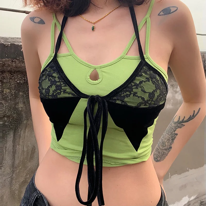 High Street Patchwork Lace-Up Camisole Women's Bandage Slim Cropped Female Sexy Hollow Crop Top Ladies Stylish Camis Tops Mujer
High Street Patchwork Lace-Up Camisole Women's Bandage Slim Cropped Female Sexy Hollow Crop Top Ladies Stylish Camis Tops Mujer