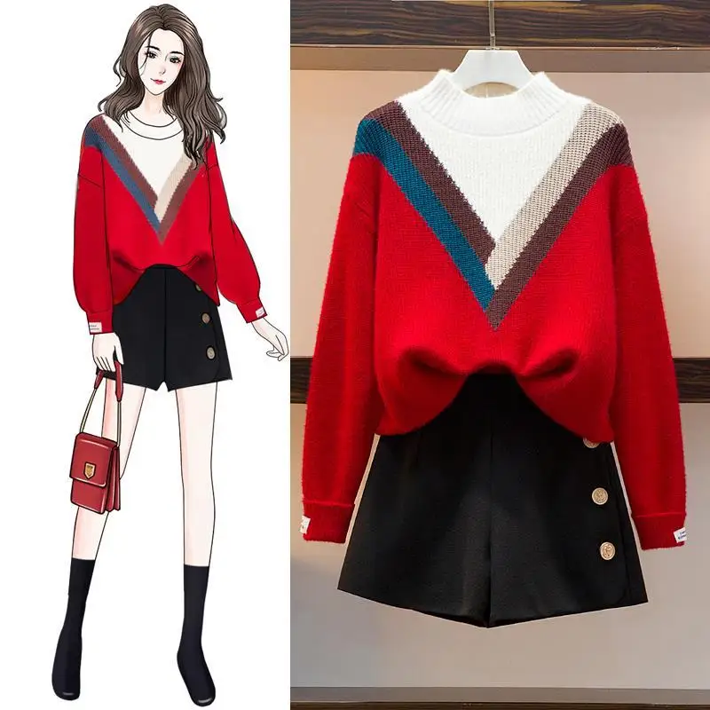 2021 Autumn Winter Korean Vintage 2 Piece Set Pullover O-neck Color Matching Sweater +Single-breasted Shorts Two-Piece Set Y453
2021 Autumn Winter Korean Vintage 2 Piece Set Pullover O-neck Color Matching Sweater +Single-breasted Shorts Two-Piece Set Y453