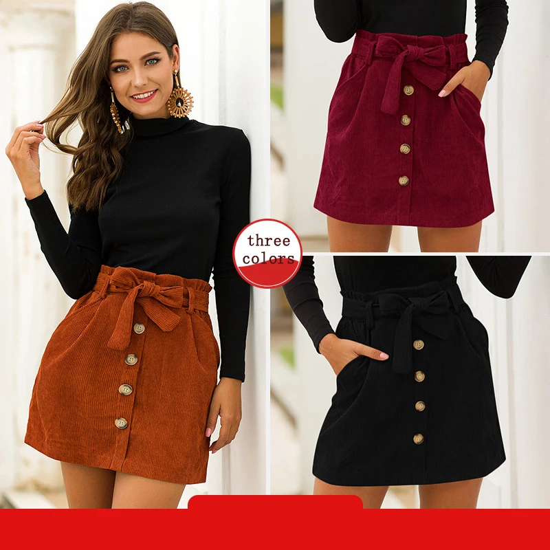 Spring Harajuku Office Lady School Women's Short Skirt Denim Style Button A-line Corduroy High Waist Pocket Mini Skirt Belt
Spring Harajuku Office Lady School Women's Short Skirt Denim Style Button A-line Corduroy High Waist Pocket Mini Skirt Belt