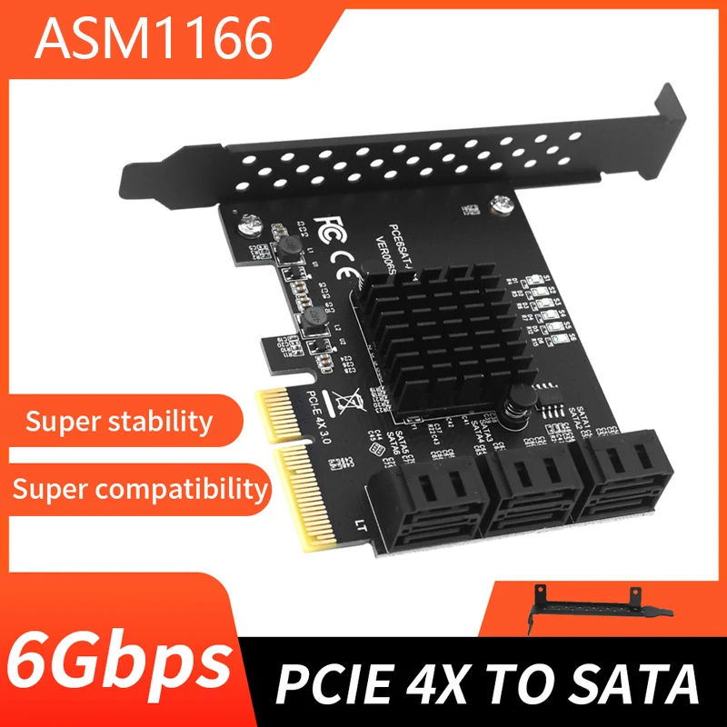 

Адаптер SATA PCI E, 6 портов, SATA 3,0-PCI Express X4, плата расширения SATA3.0 PCIe PCI-e SATA, контроллер для HDD ASMedia ASM1166