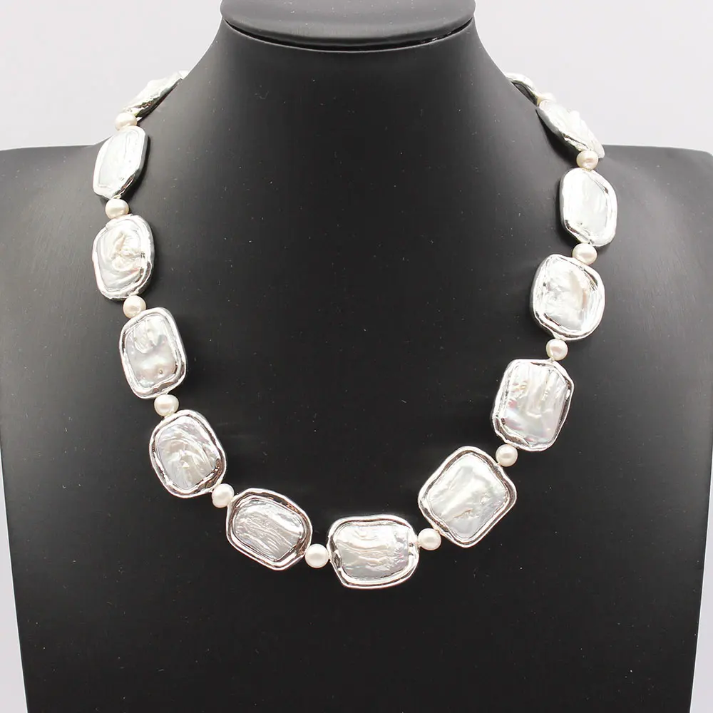 Ожерелье женское ручной работы с натуральным белым квадратным жемчугом 
Ожерелье женское ручной работы с натуральным белым квадратным жемчугом
