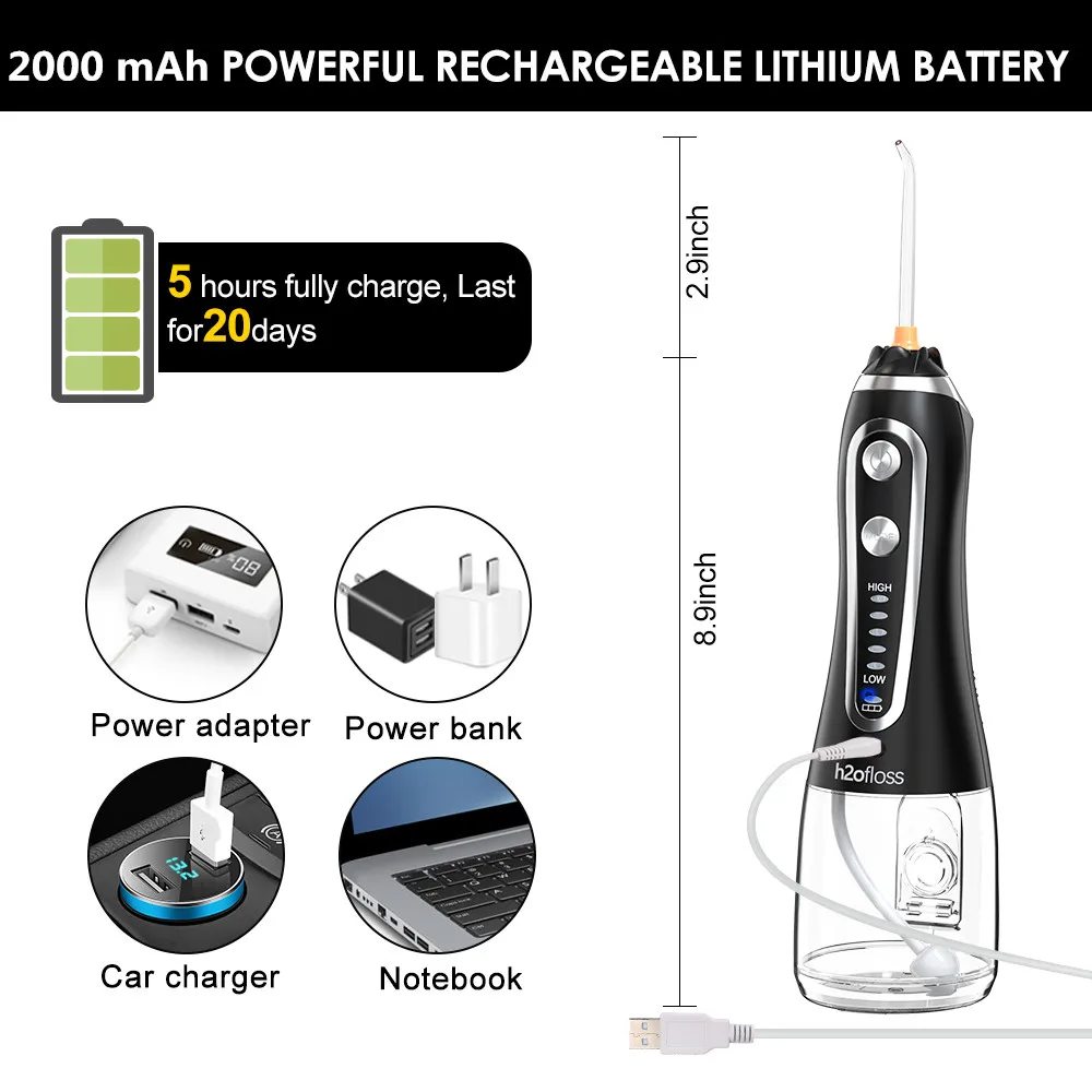 Portable Oral Irrigator 300ml Dental Water Flosser Jet 5 Modes Water Floss USB Rechargeable Irrigator Dental Teeth Cleaner + Bag
Portable Oral Irrigator 300ml Dental Water Flosser Jet 5 Modes Water Floss USB Rechargeable Irrigator Dental Teeth Cleaner + Bag