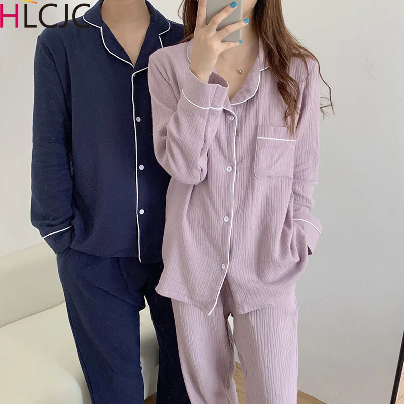 Фото Новейшая Мужская и Женская свободная пижама из 100% хлопка однотонная Пижама