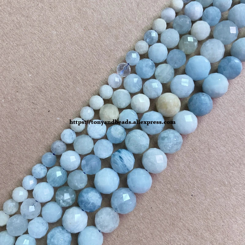 

Semi-precious Stone Diamond Cuts Faceted AA Quality Mixed Aquamarine 7" Round Loose Beads 6 8 10 mm