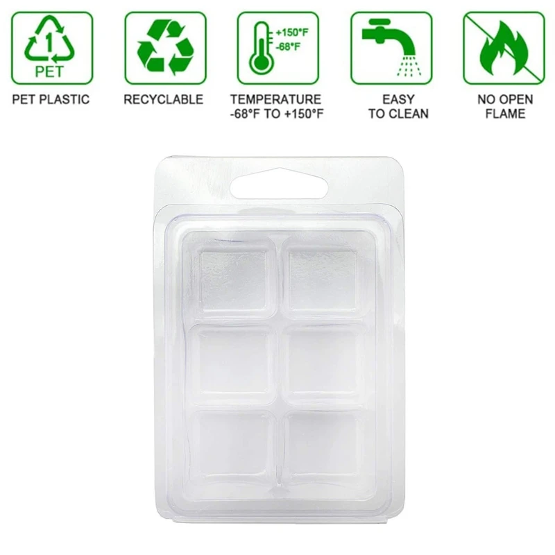 50 Packs Wax Melt Clamshells Molds Square, 6 Cavity Clear Plastic Cube Tray for
50 Packs Wax Melt Clamshells Molds Square, 6 Cavity Clear Plastic Cube Tray for