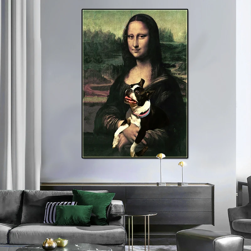 Famous oil painting Mona Lisa's smile and funny dog canvas painting retro prints and posters Living room decoration wall picture
Famous oil painting Mona Lisa's smile and funny dog canvas painting retro prints and posters Living room decoration wall picture