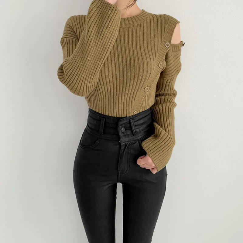 Autumn Fashion Korean Women Sweater 2021 Elegant Small Sexy Button Off Shoulder Long Sleeve Knitt Sweaters Female 
Autumn Fashion Korean Women Sweater 2021 Elegant Small Sexy Button Off Shoulder Long Sleeve Knitt Sweaters Female