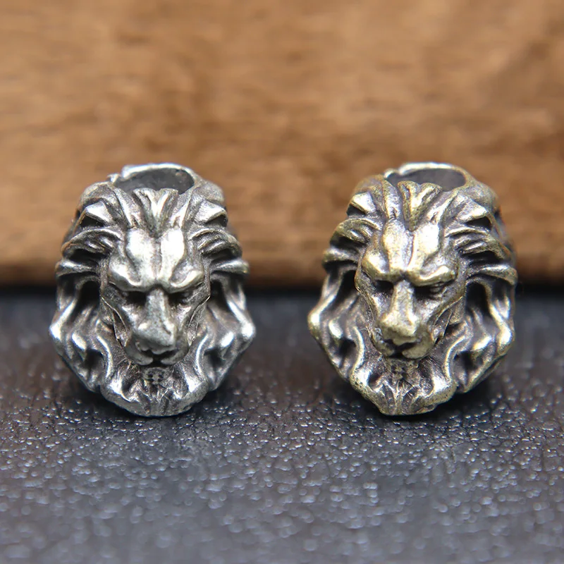 Brass Lion King Knife Pendants Bead Vintage Umbrella Rope Beads EDC Outdoor Flashlight DIY Paracord Lanyard Bracelet Accessories | Спорт и