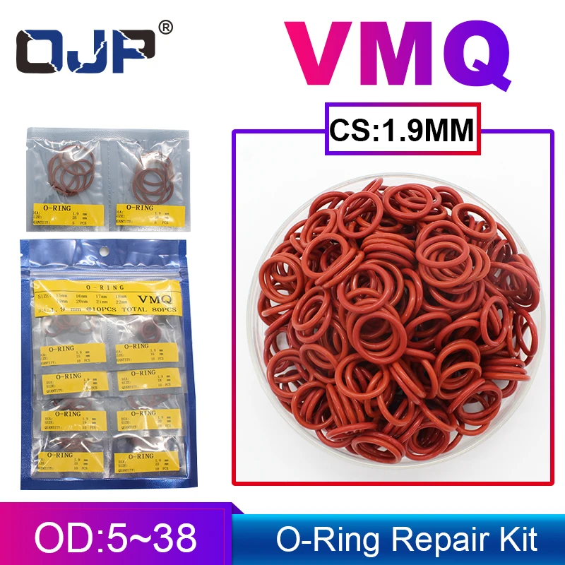 

O-ring Seal Ring Red Silicone/VMQ thickness CS1.9mm multiple size repair kit combination Gasket Washer Silicon Rubber O ring