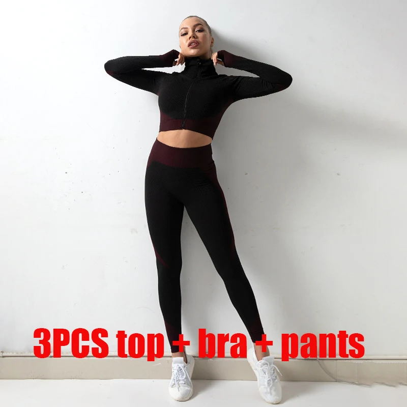 Ladies Seamless Yoga Set 3-piece Set Zipper Long Sleeve High Waist Leggings Fitness Bra Running Workout Sportswear Fitness Set
Ladies Seamless Yoga Set 3-piece Set Zipper Long Sleeve High Waist Leggings Fitness Bra Running Workout Sportswear Fitness Set