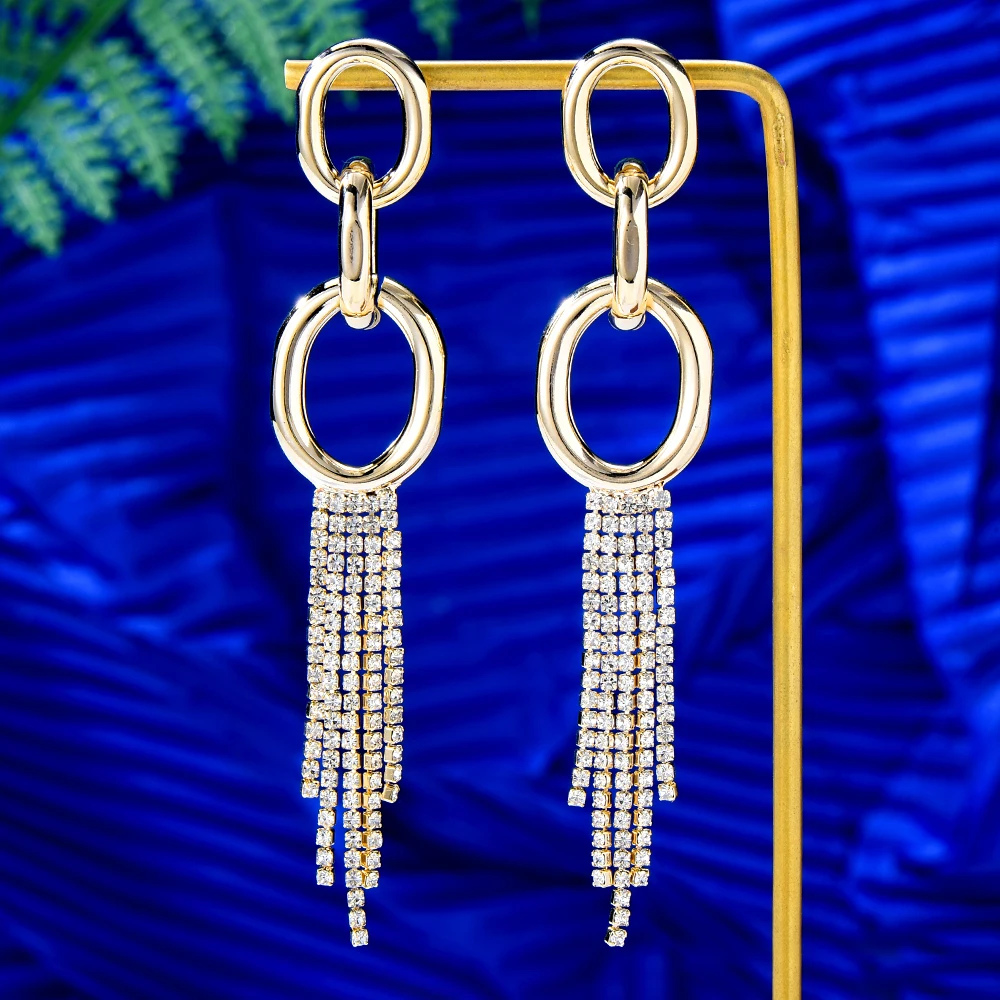 Женские винтажные серьги-подвески Siscath, Необычные циркониевые серьги с цепочкой и кисточками, подвеска со стразами, дизайнерские подарки 
Женские винтажные серьги-подвески Siscath, Необычные циркониевые серьги с цепочкой и кисточками, подвеска со стразами, дизайнерские подарки