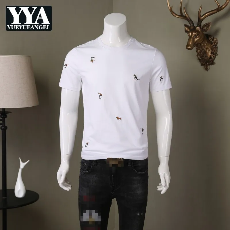 Summer New Men O-Neck Pullover Short Sleeve T Shirt Street Chic Embroidery Slim T Shirt Japan Style Cartoon Cotton Tops Male
Summer New Men O-Neck Pullover Short Sleeve T Shirt Street Chic Embroidery Slim T Shirt Japan Style Cartoon Cotton Tops Male