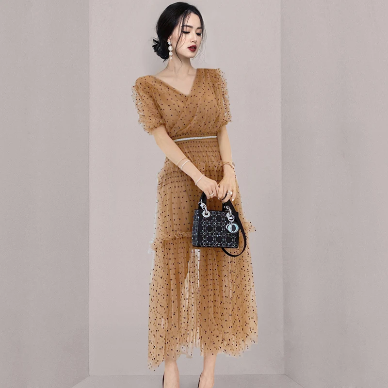 Korean Runway New Fashion Summer Dress Sexy Sexy V neck Short Sleeve Ruflles Polka Dot Mesh Dress Women Party Dress
Korean Runway New Fashion Summer Dress Sexy Sexy V neck Short Sleeve Ruflles Polka Dot Mesh Dress Women Party Dress