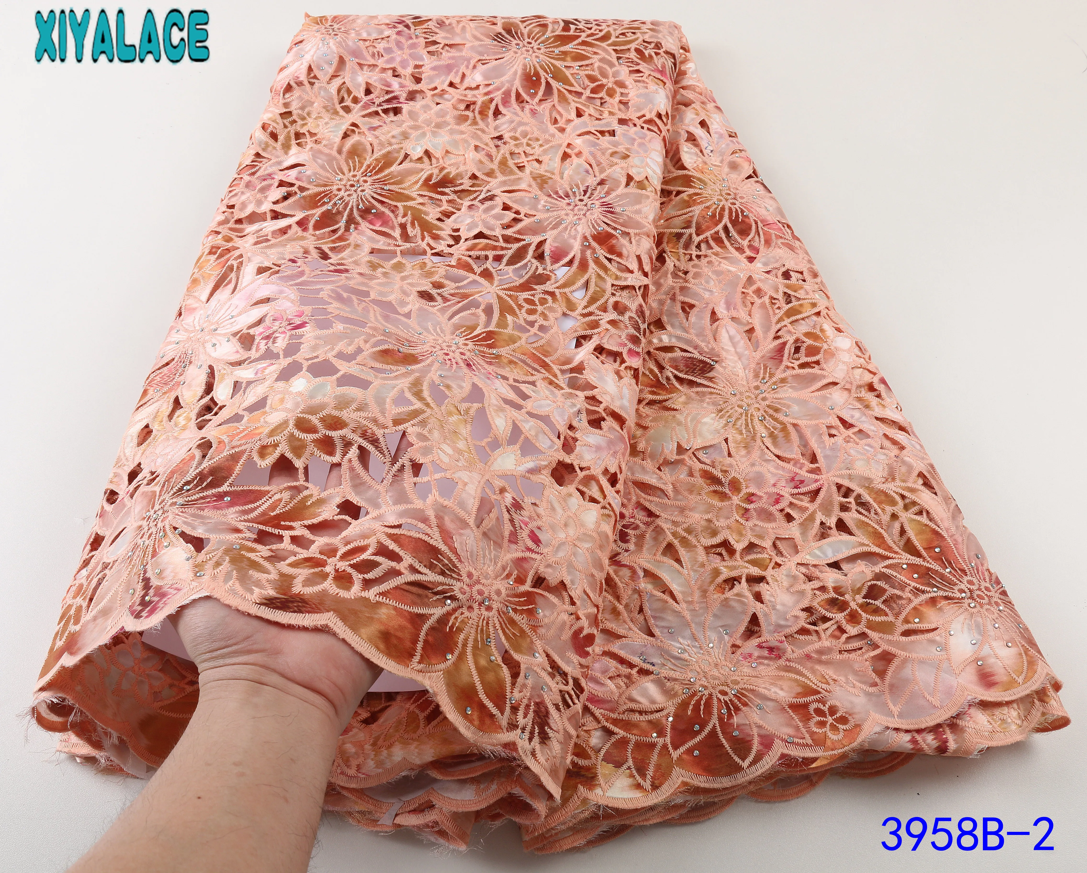 Latest Lace Fabrics 2021 Satin Lace with Stone Handcut Hole High Quality Cotton Chiffon Material for Party Dress KS3958B
Latest Lace Fabrics 2021 Satin Lace with Stone Handcut Hole High Quality Cotton Chiffon Material for Party Dress KS3958B