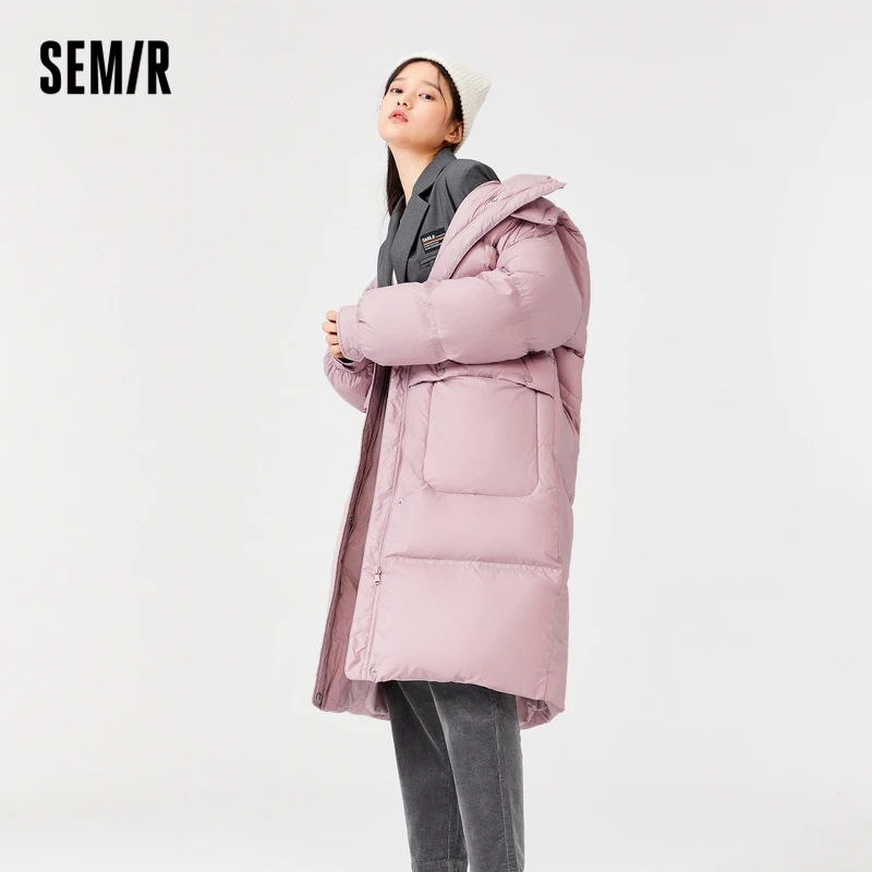 SEMIR Down Jacket Women Long Lantern Sleeves Sweet Waist Thickened Bread 2021 Winter New Loose Coat | Женская одежда