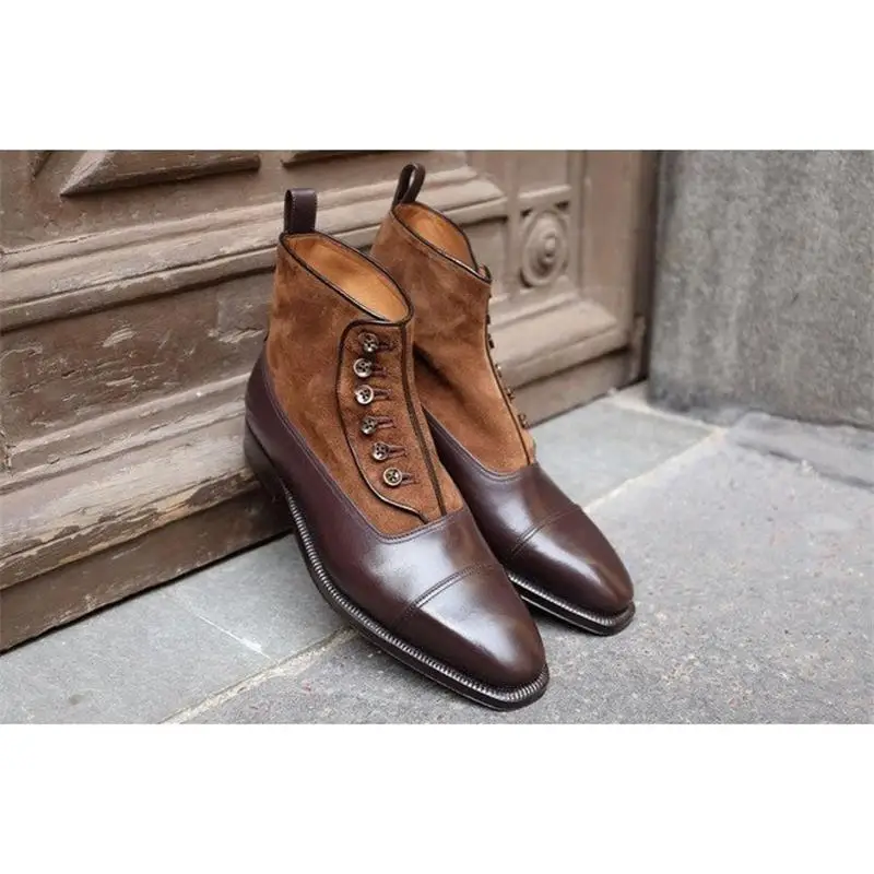 Men Fashion Trend All-match Dress Shoes Handmade Brown PU Stitching Faux Suede Retro Button Gentleman Classic Ankle Boots 7KG579
Men Fashion Trend All-match Dress Shoes Handmade Brown PU Stitching Faux Suede Retro Button Gentleman Classic Ankle Boots 7KG579