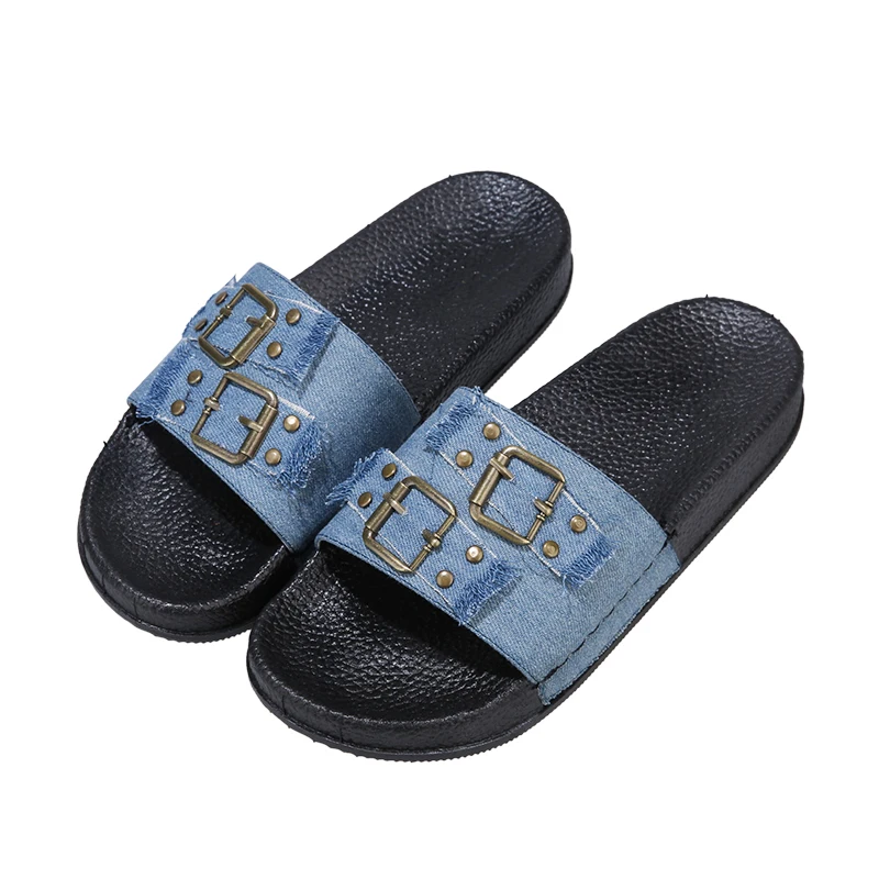Women's Shoes Summer New Denim Metal Hasp Slippers Fashion Slides Indoor Outdoor Flat Flip-flops Female Non-slip Beach Slippers
Women's Shoes Summer New Denim Metal Hasp Slippers Fashion Slides Indoor Outdoor Flat Flip-flops Female Non-slip Beach Slippers