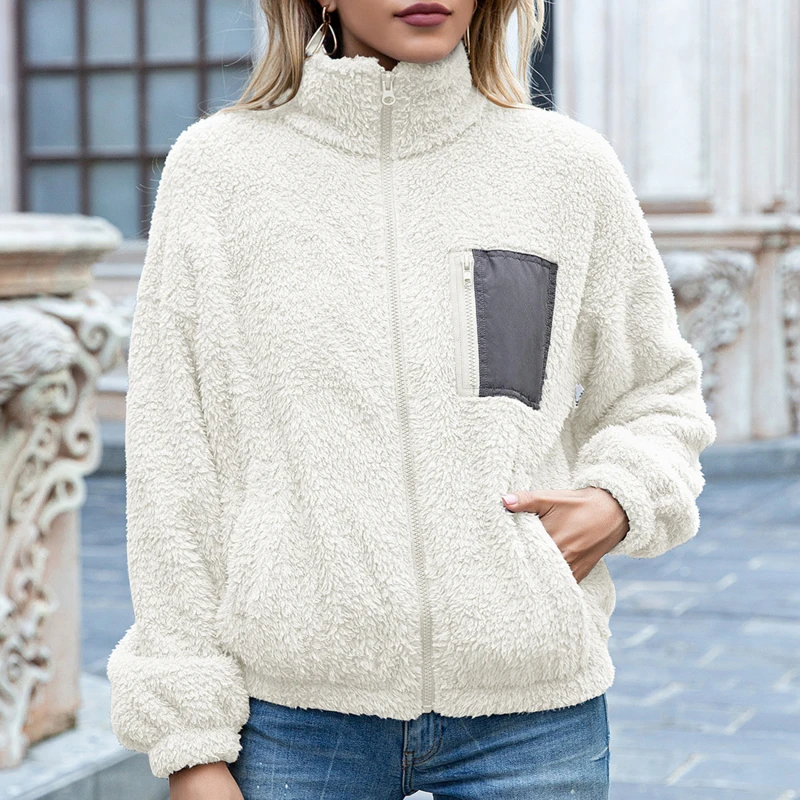 Women Plush Coat Fall Zipper Velvet Top Female Loose Long Sleeve Stand Neck Chest Pocket Warm Winter Clothes Coat Outwear
Women Plush Coat Fall Zipper Velvet Top Female Loose Long Sleeve Stand Neck Chest Pocket Warm Winter Clothes Coat Outwear