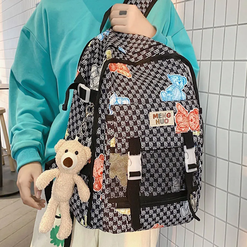 

Fashion Small Lattice Rucksack College School Student Backpack Teenage Girl Book Bag Large Capacity Waterproof Women Schoolbag