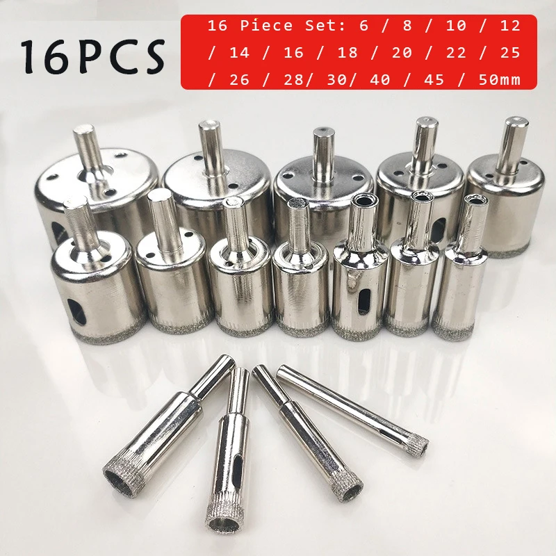 6mm-50mm 16pcs Diamond Coated Hss Drill Bit Set Tile Marble Glass Ceramic Hole Saw open Drilling Bits Diamond Core Bit
6mm-50mm 16pcs Diamond Coated Hss Drill Bit Set Tile Marble Glass Ceramic Hole Saw open Drilling Bits Diamond Core Bit