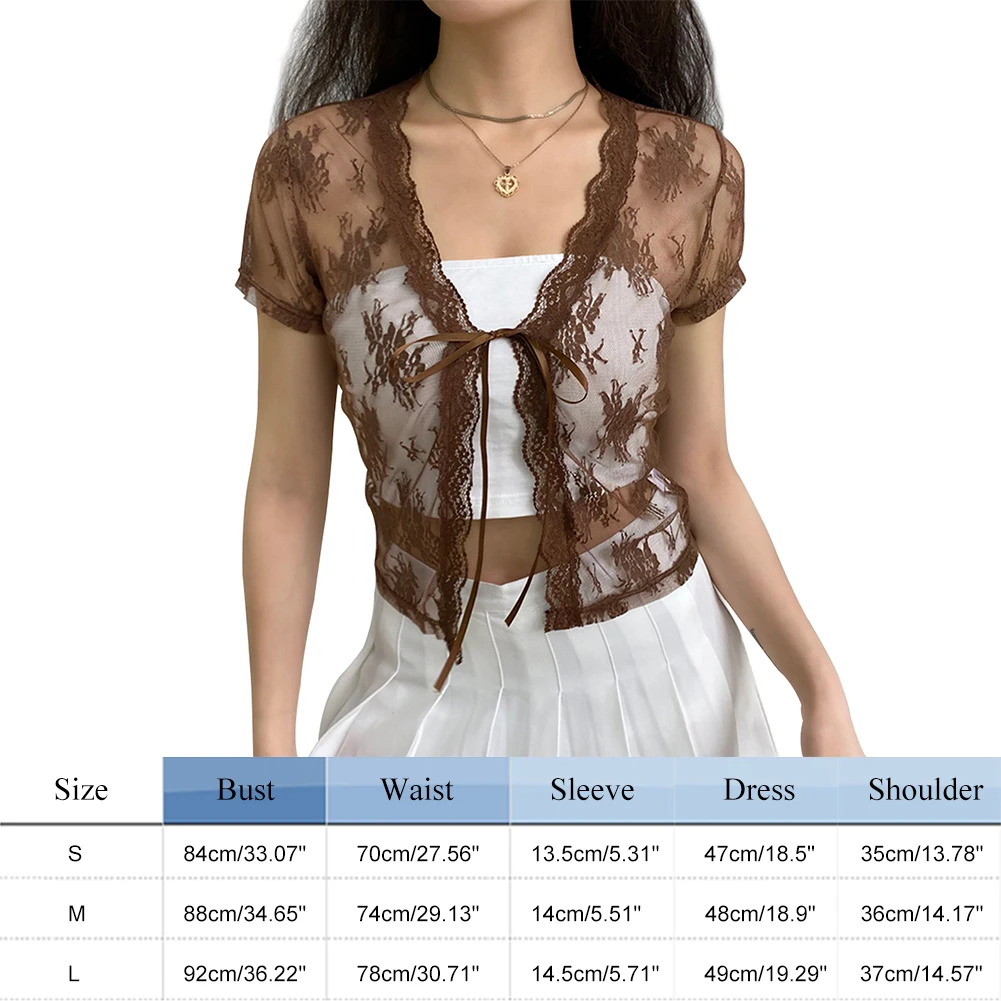 Sexy Floral Lace Mesh Female Crop Tops See Through Summer Clothing Women Lace-up Casual Cardigan Short Sleeve T-shirts
Sexy Floral Lace Mesh Female Crop Tops See Through Summer Clothing Women Lace-up Casual Cardigan Short Sleeve T-shirts