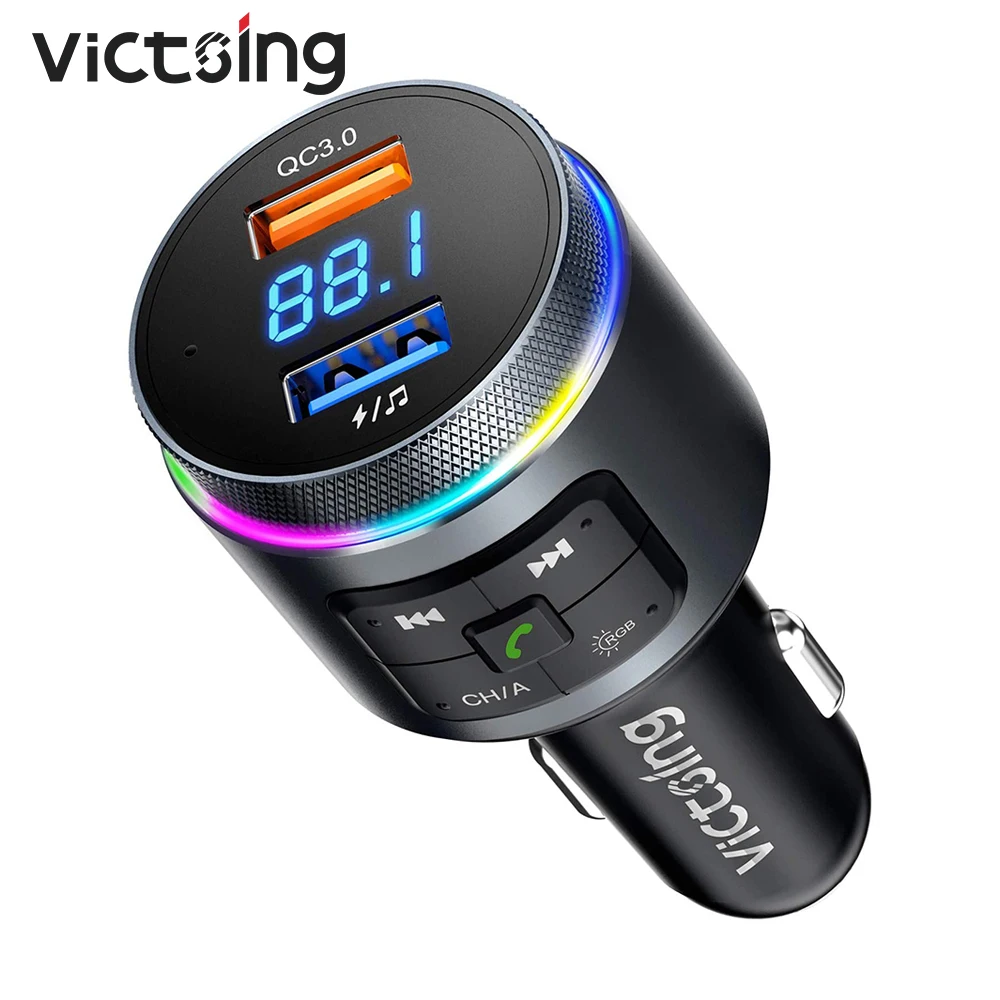 VicTsing BH442 5.0 Bluetooth FM Transmitter QC3.0 RGB Backlit Auto Frequency Tuning Bluetooth Adapter with Siri Google Assistant
VicTsing BH442 5.0 Bluetooth FM Transmitter QC3.0 RGB Backlit Auto Frequency Tuning Bluetooth Adapter with Siri Google Assistant