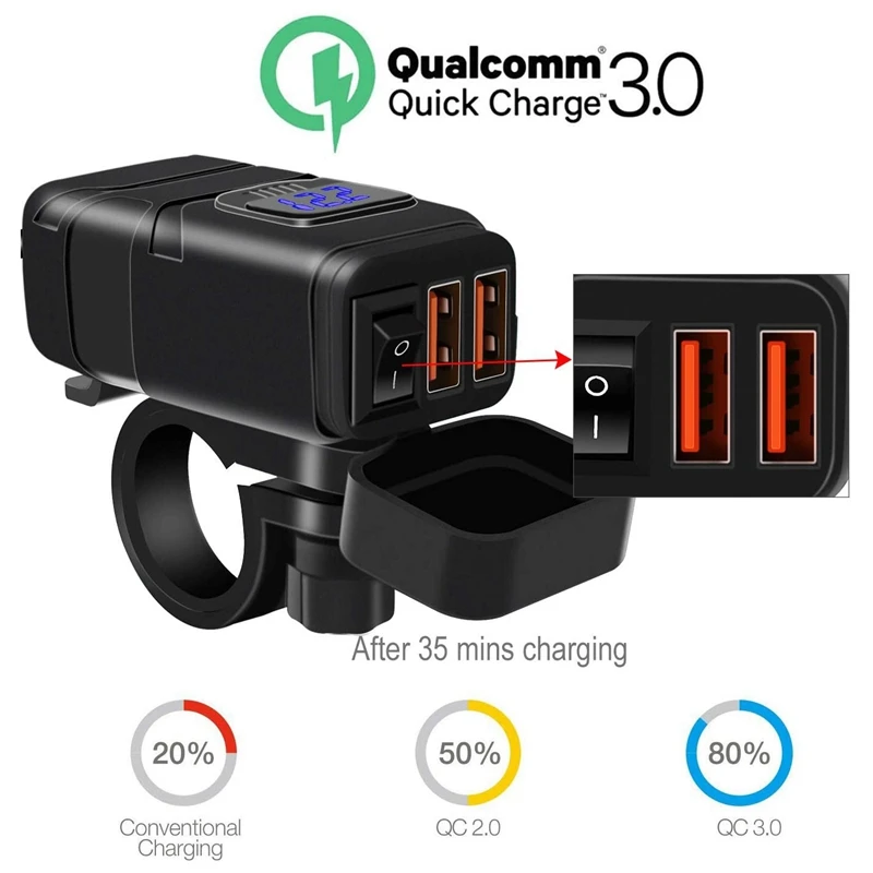 Waterproof Motorcycle Dual USB Fast Charger Port Power Adapter Voltmeter & On/Off ,for Phone Gps Tablet Etc
Waterproof Motorcycle Dual USB Fast Charger Port Power Adapter Voltmeter & On/Off ,for Phone Gps Tablet Etc