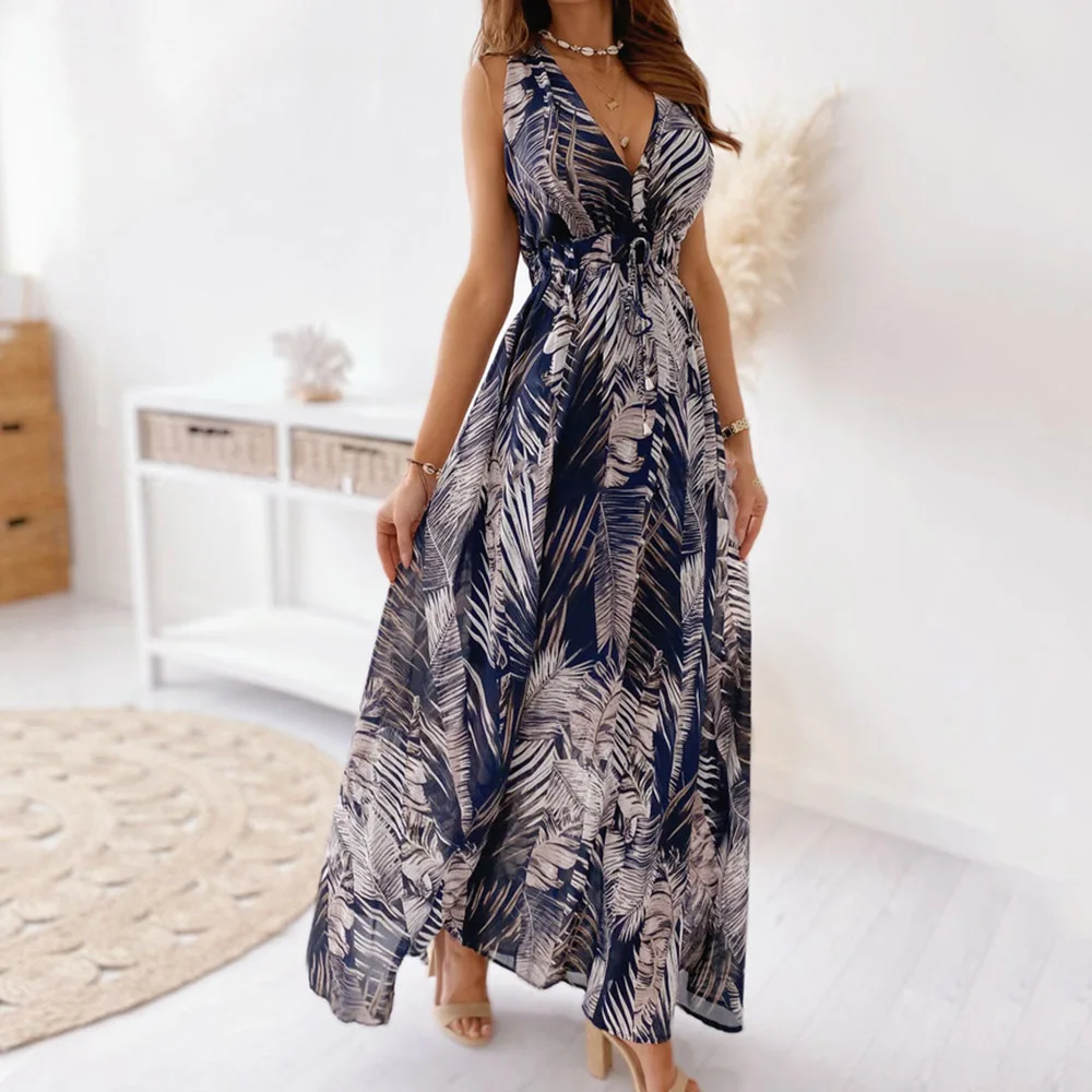 Dress 2021 Summer A-Line Women's Casual Sleeveless Deep V-neck Party Dress Plant Print Beach Female Elegant Casual Party Dresses
Dress 2021 Summer A-Line Women's Casual Sleeveless Deep V-neck Party Dress Plant Print Beach Female Elegant Casual Party Dresses