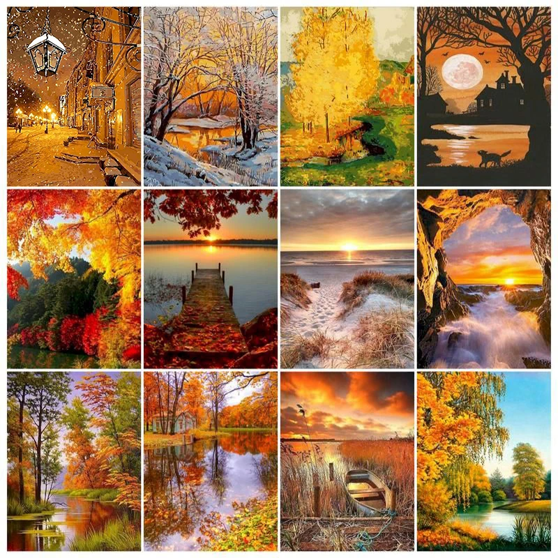 

Autumn Landscape Paint By Numbers For Adults Room Wall Art Home Decor peinture par numéros Scenery DIY Painting By Numbers