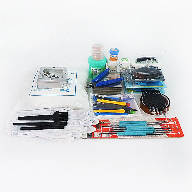 BGA fixtures 90x90 Reballing Station 341pcs 90MM Stencils Kit HT Silver Jig 250K Solder Balls Solder Iron Tip 900M
BGA fixtures 90x90 Reballing Station 341pcs 90MM Stencils Kit HT Silver Jig 250K Solder Balls Solder Iron Tip 900M