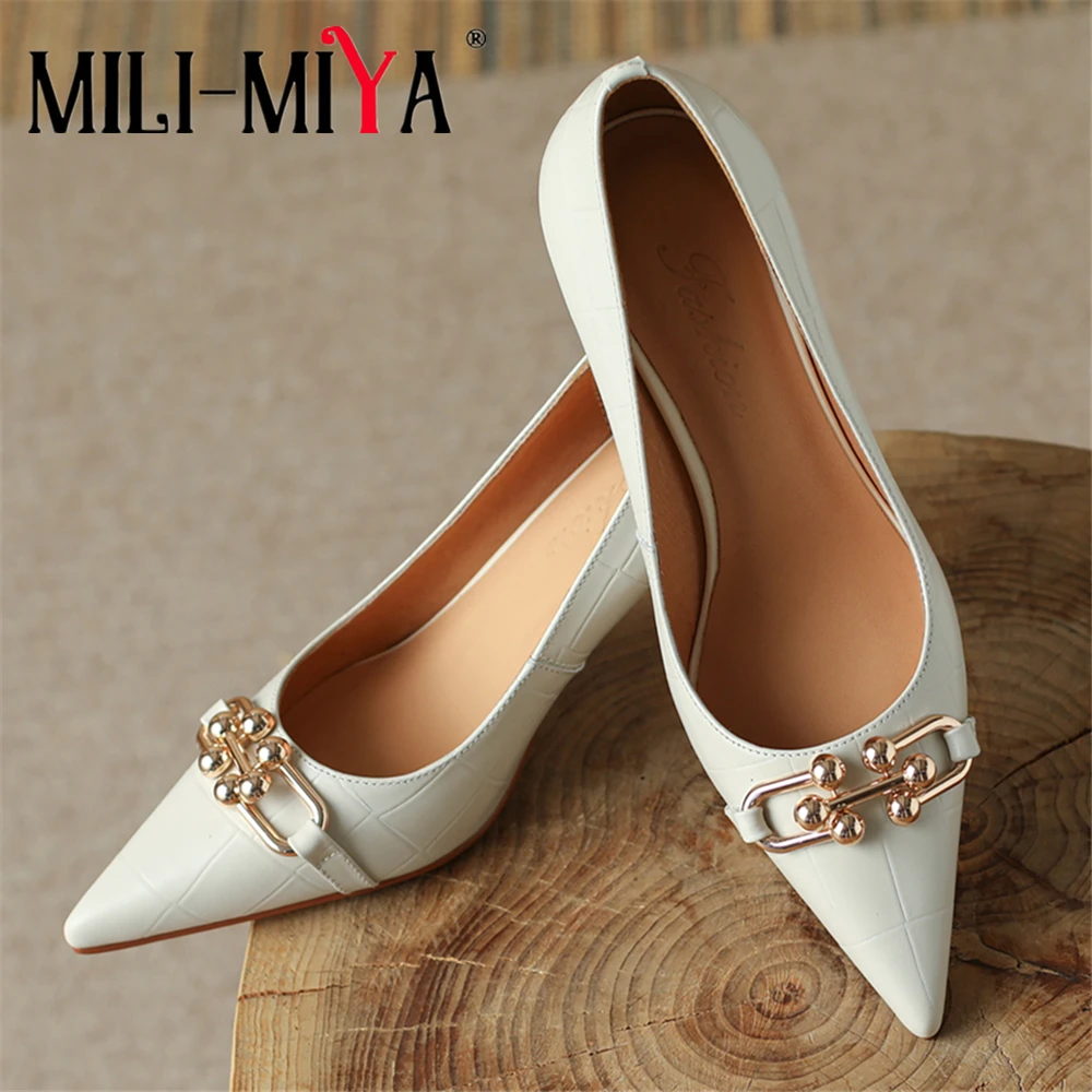 MILI-MIYA Spring Brand Designer Women Slip On Pumps Metal Decoration New Fashion Pointed Toe Thin High Heels Shallow Dress Shoes
MILI-MIYA Spring Brand Designer Women Slip On Pumps Metal Decoration New Fashion Pointed Toe Thin High Heels Shallow Dress Shoes