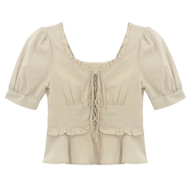 Bubble sleeve shirt women's waist V-neck shirt 2021 summer new French top sweet blouse
Bubble sleeve shirt women's waist V-neck shirt 2021 summer new French top sweet blouse