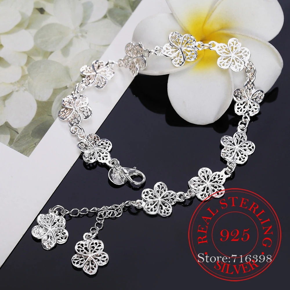 925 Sterling Silver Full Flower Bracelet For Women Wedding Engagement Party Fine Jewelry 
925 Sterling Silver Full Flower Bracelet For Women Wedding Engagement Party Fine Jewelry
