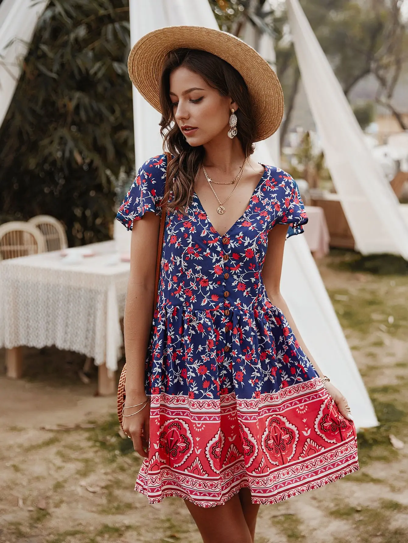 Sexy V-neck Holiday Print Dress Casual Dress Women's Casual Loose Round Neck Large Size Dress Women Summer Dress Butterfly Dress
Sexy V-neck Holiday Print Dress Casual Dress Women's Casual Loose Round Neck Large Size Dress Women Summer Dress Butterfly Dress