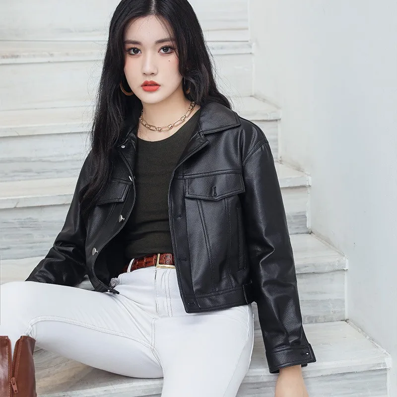 Spring Women Sheepskin Coat Motorcycle Short Jackets Female Genuine Leather Jacket Long Sleeve Single Breasted Biker Outerwear
Spring Women Sheepskin Coat Motorcycle Short Jackets Female Genuine Leather Jacket Long Sleeve Single Breasted Biker Outerwear