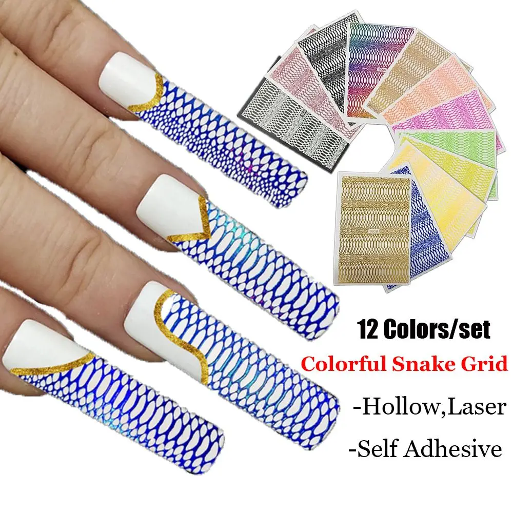 12 Colors/Set Colorful Snake Grid Pattern Nail Sticker Hollow Laser Holographic Big Self Adhesive Nail Decals
12 Colors/Set Colorful Snake Grid Pattern Nail Sticker Hollow Laser Holographic Big Self Adhesive Nail Decals
