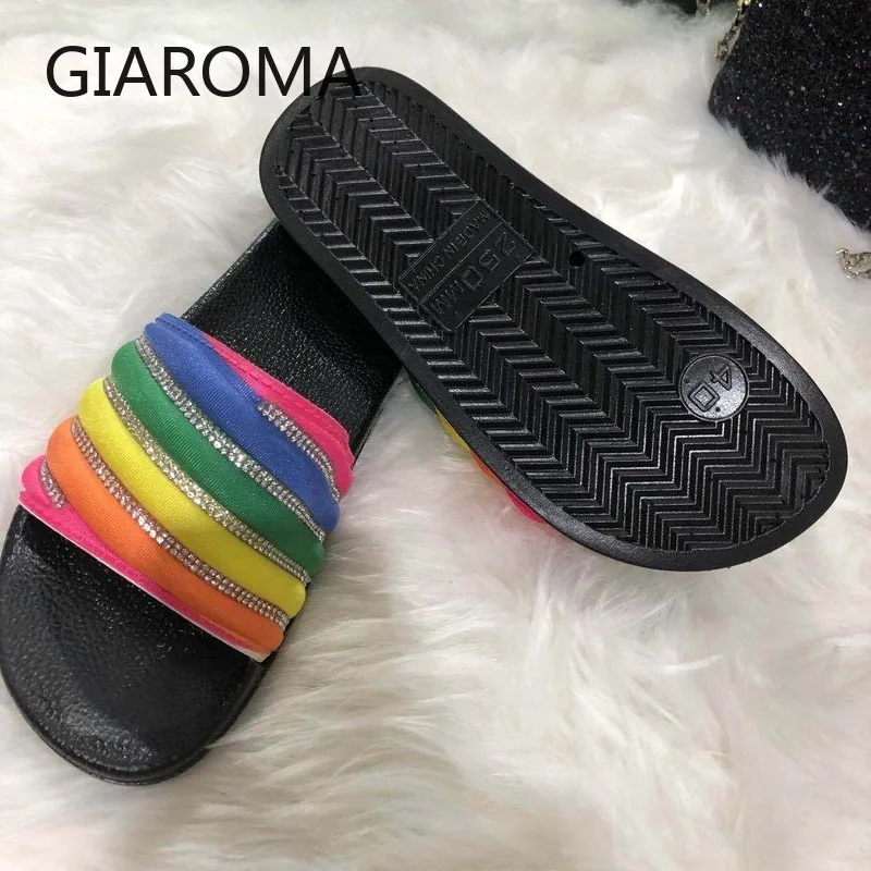 Summer Slippers Women's Shoes Non-slip Beach Non Slip Plus Size Ladies Slides Rhinestone Rainbow Color Outdoor Female 2020 New 
Summer Slippers Women's Shoes Non-slip Beach Non Slip Plus Size Ladies Slides Rhinestone Rainbow Color Outdoor Female 2020 New