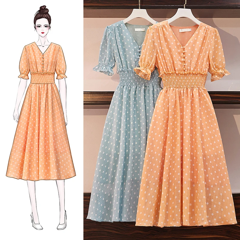 Dresses Plus Size Women Summer Dress Dot Zipper V-neck Slim High Waist Mid-length Short-sleeved Polka-Dot Chiffon Vestidos Z553
Dresses Plus Size Women Summer Dress Dot Zipper V-neck Slim High Waist Mid-length Short-sleeved Polka-Dot Chiffon Vestidos Z553