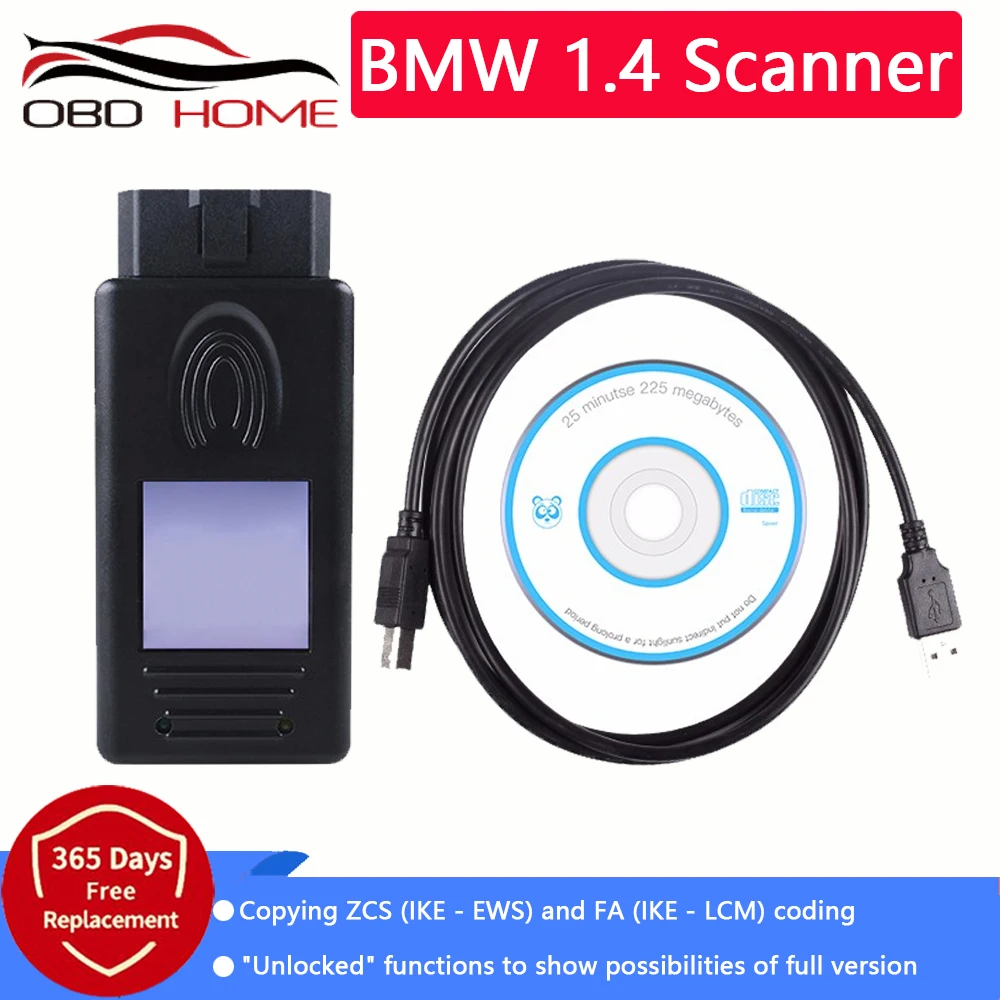 

OBD2 для BMW Сканер 1.4.0 Диагностический сканер OBD2 считыватель кодов для BMW 1,4 USB диагностический интерфейс разблокировка версии A ++ чип