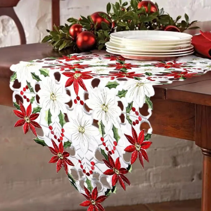 176*38cm Artificial Decorations Christmas embroidered table runner luxury poinsettia cover for home Dinning room Xmas party gift
176*38cm Artificial Decorations Christmas embroidered table runner luxury poinsettia cover for home Dinning room Xmas party gift