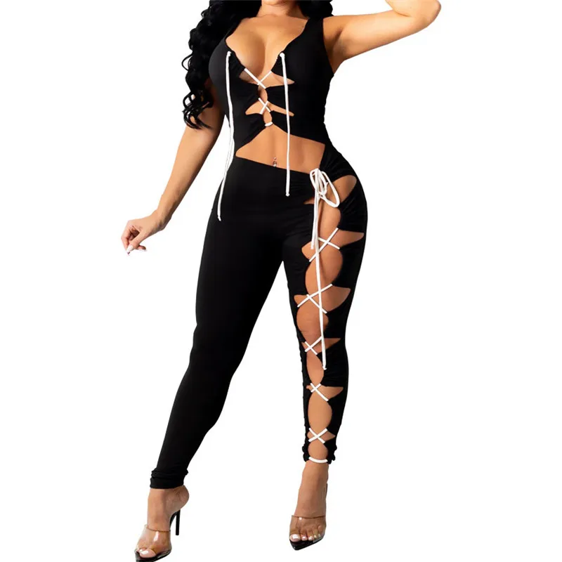 WUHE hollow out jumpsuits cross lace up deep V neck off shoulder sleeveless package hip skinny casual fitness sports overalls
WUHE hollow out jumpsuits cross lace up deep V neck off shoulder sleeveless package hip skinny casual fitness sports overalls