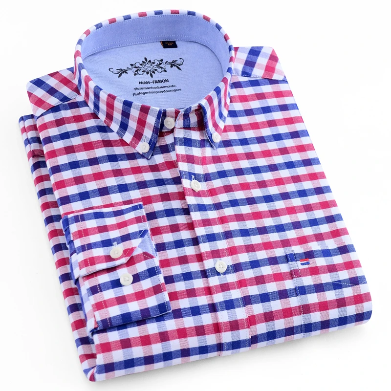 Fashion Men's Oxford Shirt Long Sleeve Plaid Striped Single Pocket Standard-fit Button-down Checkered Outerwear Casual Shirts
Fashion Men's Oxford Shirt Long Sleeve Plaid Striped Single Pocket Standard-fit Button-down Checkered Outerwear Casual Shirts