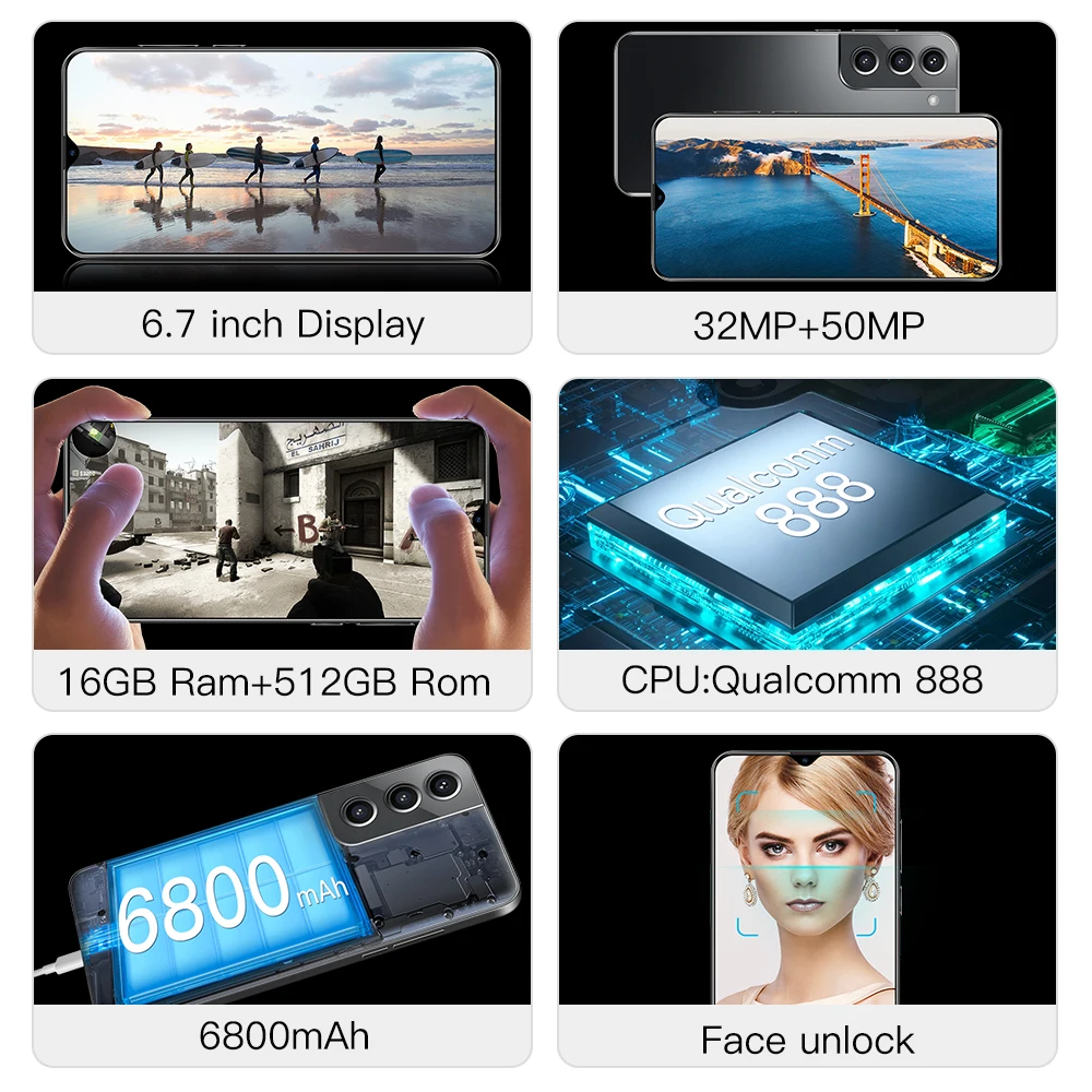 Global Version Galay S21+ 5G 16GB RAM 512GB ROM Cell Phone 6800mAh Andriod 11.0 Qualcomm888 32+50MP Face ID Smartphones
Global Version Galay S21+ 5G 16GB RAM 512GB ROM Cell Phone 6800mAh Andriod 11.0 Qualcomm888 32+50MP Face ID Smartphones