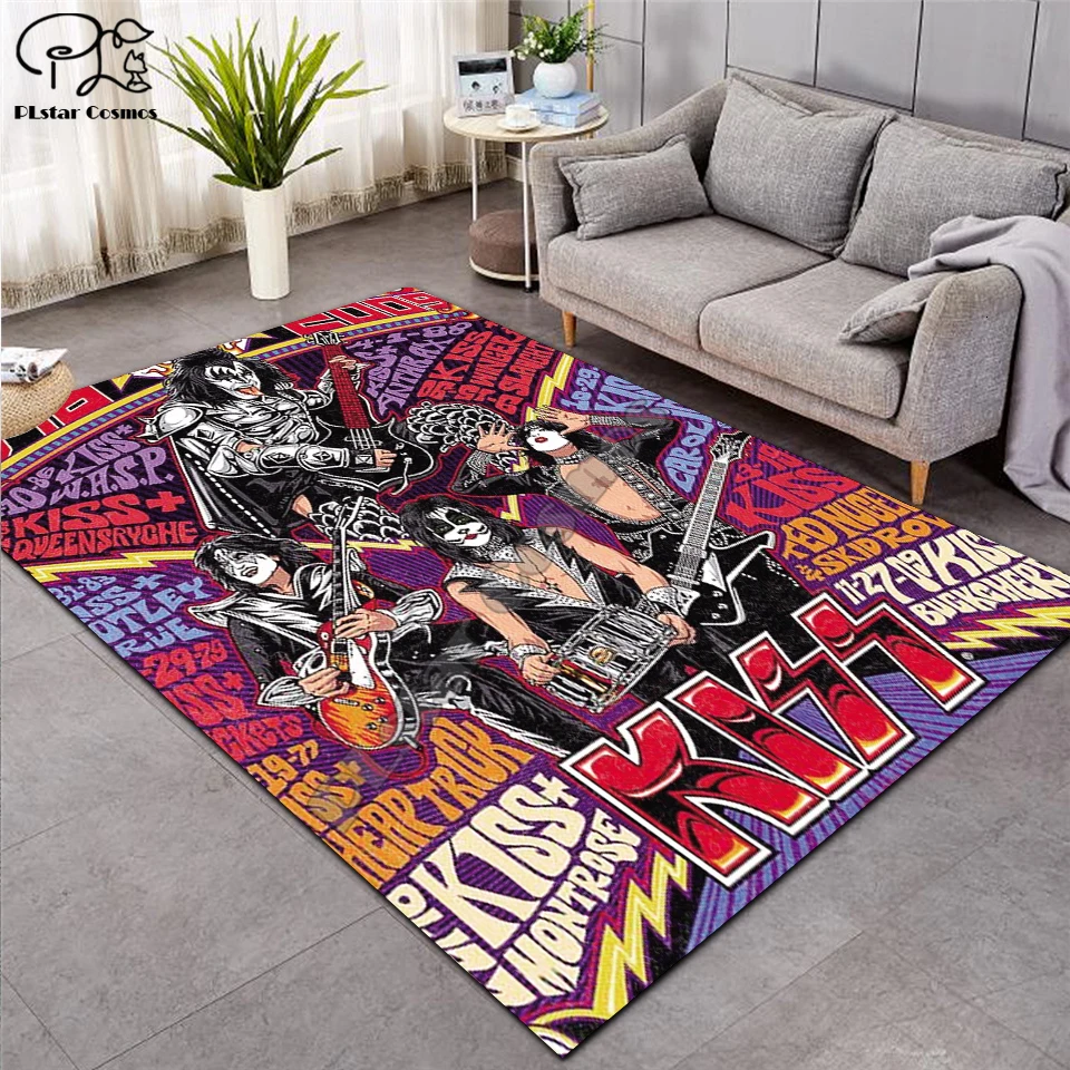 

KISS Rock Shaggy Fluffy Anti-Skid Area Floor Mat 3D Rug Non-slip Mat Dining Room Living Room Soft Child Bedroom Mat Carpet ST06