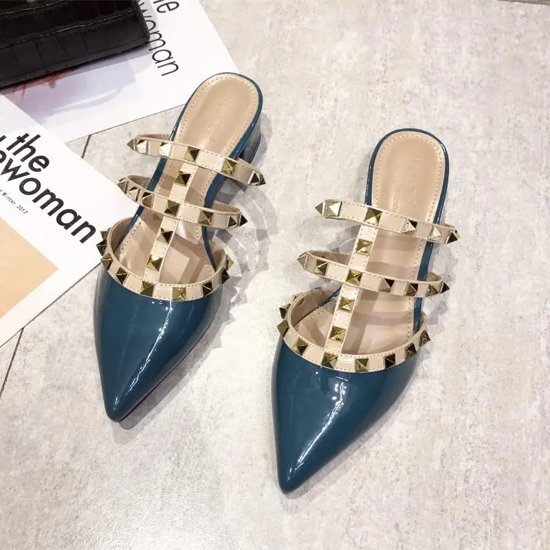 Women's elegant shiny patent leather strap flat shoes 2021 ladies fashion mule shoes pointed toe rivet toe sandals and slippers
Women's elegant shiny patent leather strap flat shoes 2021 ladies fashion mule shoes pointed toe rivet toe sandals and slippers