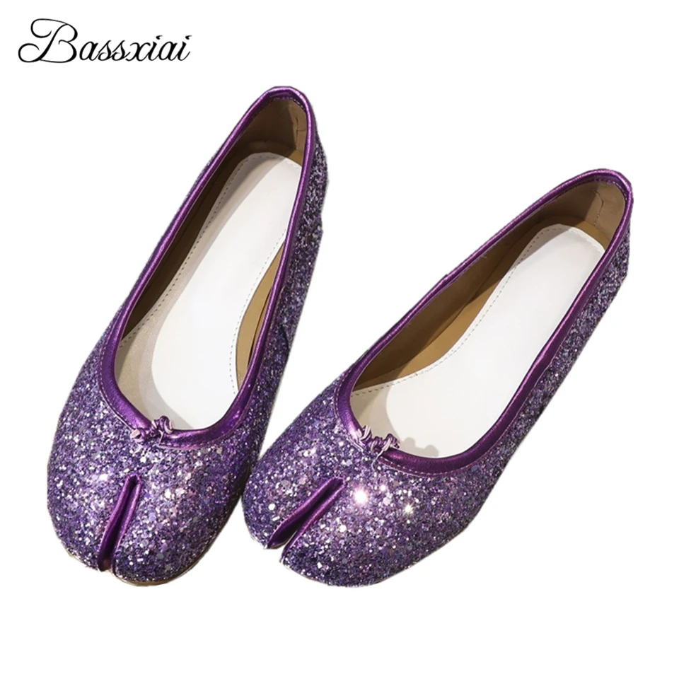 

Bling Sequined Cloth Split Toe Flat Shoes Woman Concise Slip-on Ballet Flats Fashion 2021 Spring Outwear Zapatos Mujer