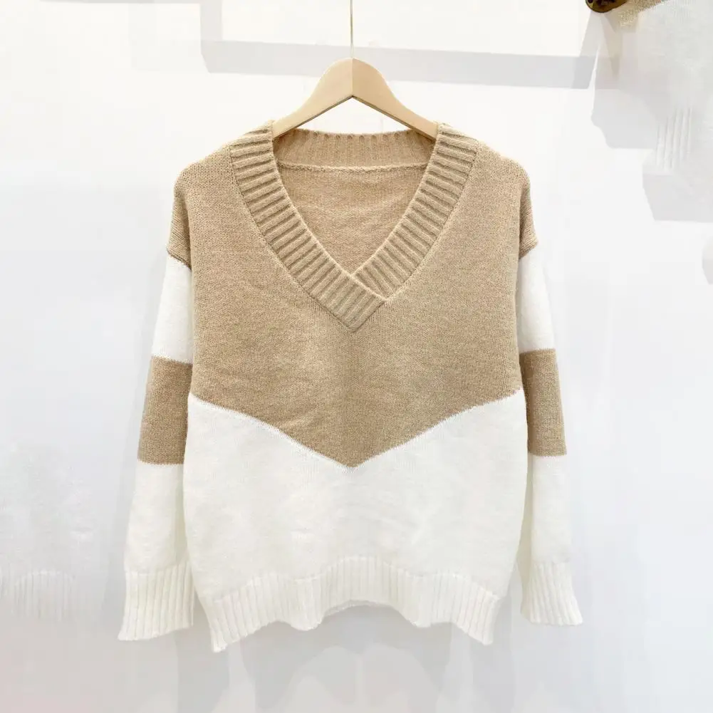 Women Fashion Casual Sweater Contrast Color Patchwork Autumn Winter V Neck Long Sleeve Knitted Pullover Top Streetwear Dailywear 
Women Fashion Casual Sweater Contrast Color Patchwork Autumn Winter V Neck Long Sleeve Knitted Pullover Top Streetwear Dailywear