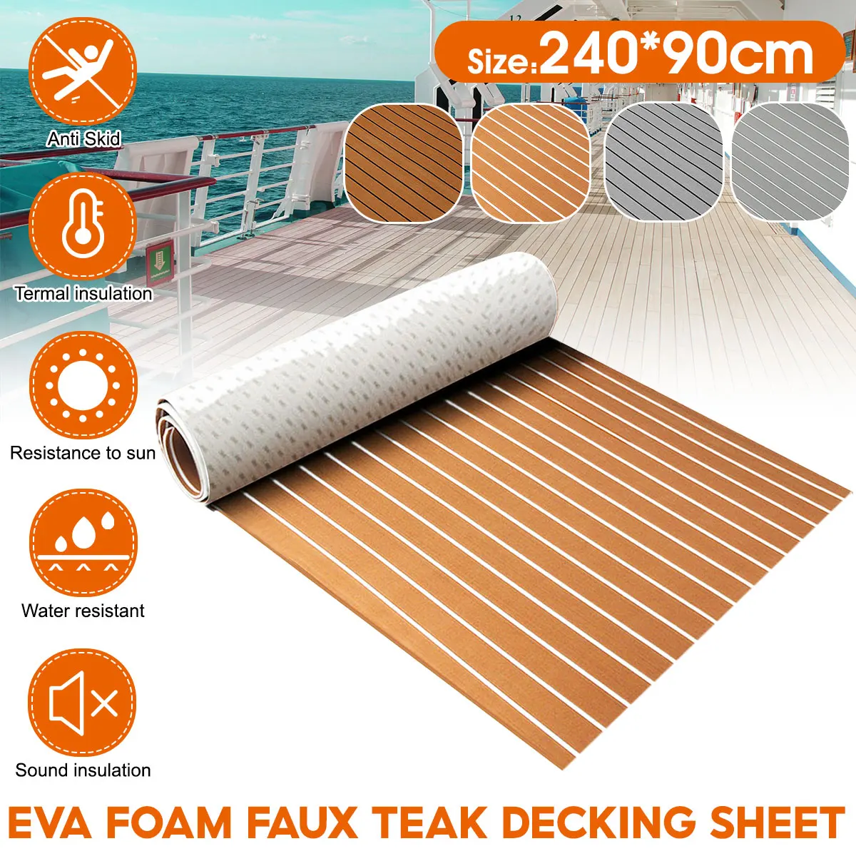Self-Adhesive 900x2400x6mm EVA Foam Faux Teak Decking Sheet Marine Flooring Boat Decking Sheet Yacht Accessories Brown Gray
Self-Adhesive 900x2400x6mm EVA Foam Faux Teak Decking Sheet Marine Flooring Boat Decking Sheet Yacht Accessories Brown Gray