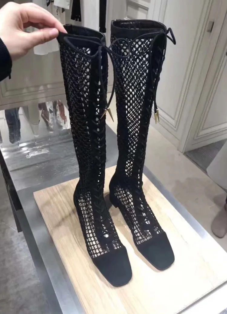 New boots over the knee cut-out bandage gauze 20 summer new round square head thick heel cool boots nude mesh women's shoes
New boots over the knee cut-out bandage gauze 20 summer new round square head thick heel cool boots nude mesh women's shoes
