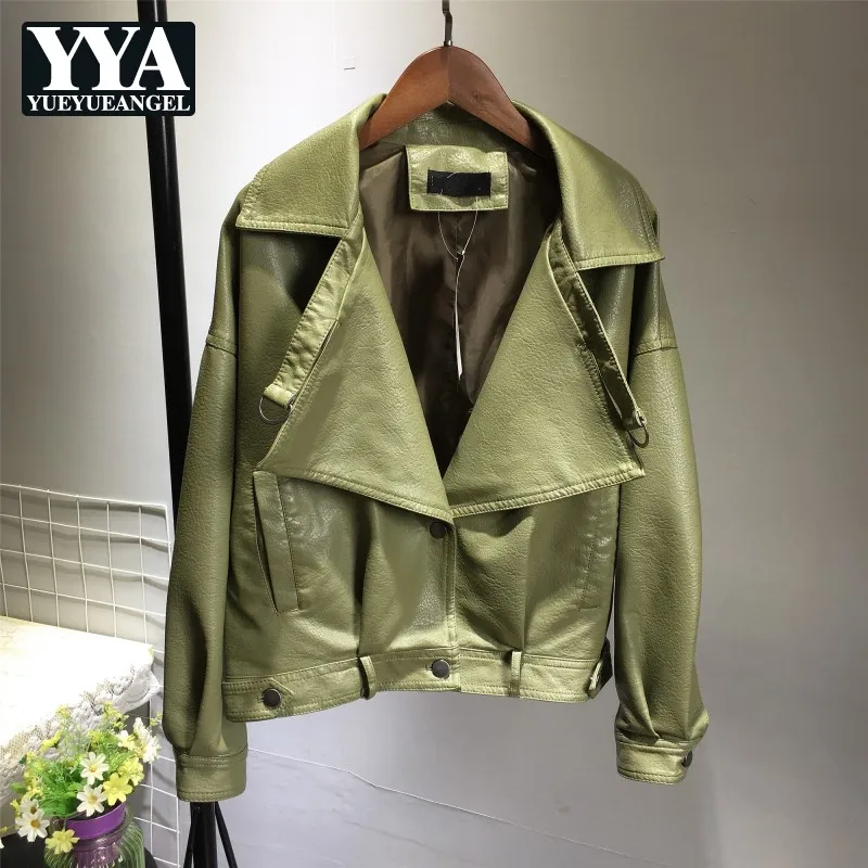 Fashion Women Autumn Lapel Collar Pu Leather Jacket Batwing Sleeve Faux Leather Biker Jacket Female Loose Fit Streetwear Coat
Fashion Women Autumn Lapel Collar Pu Leather Jacket Batwing Sleeve Faux Leather Biker Jacket Female Loose Fit Streetwear Coat